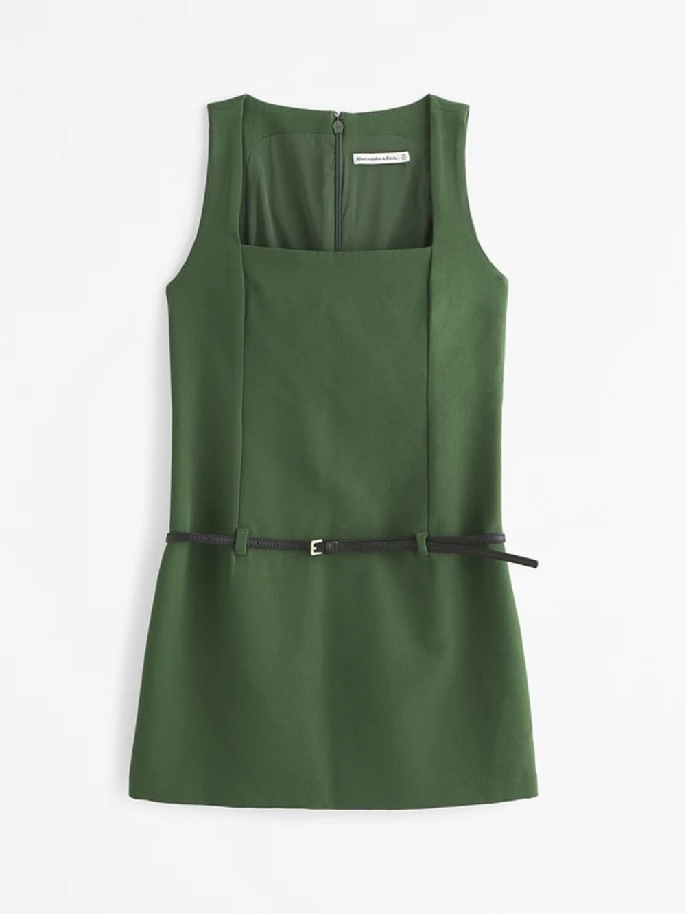 Abercrombie & Fitch | Forest Green Square-Neck Shift Dress with Slim Black Belt